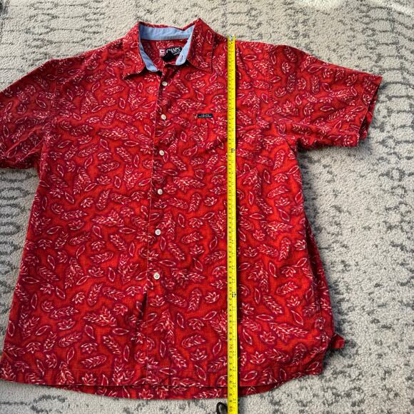 Vtg Chaps Ralph Lauren Size Large Mens Button Up Allover Shirt Short Sleeve Red - Picture 5 of 6